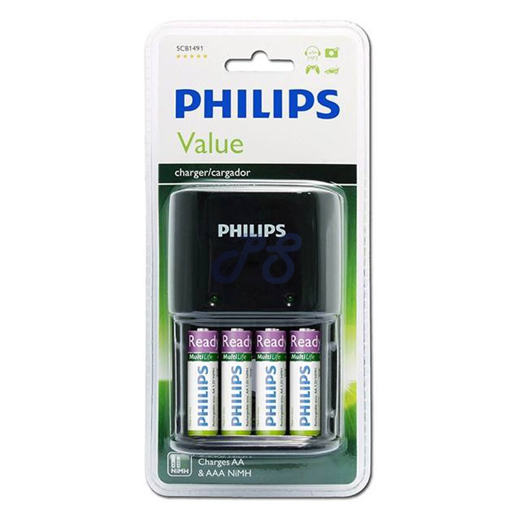 philips battery charger with 4 aa batteries