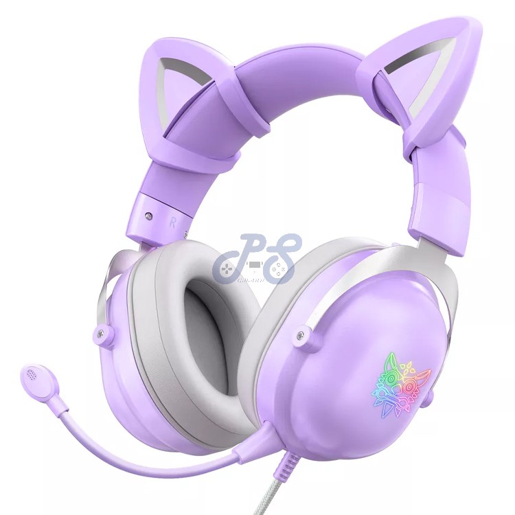 onikuma x11 gaming headset with cat ears puprle