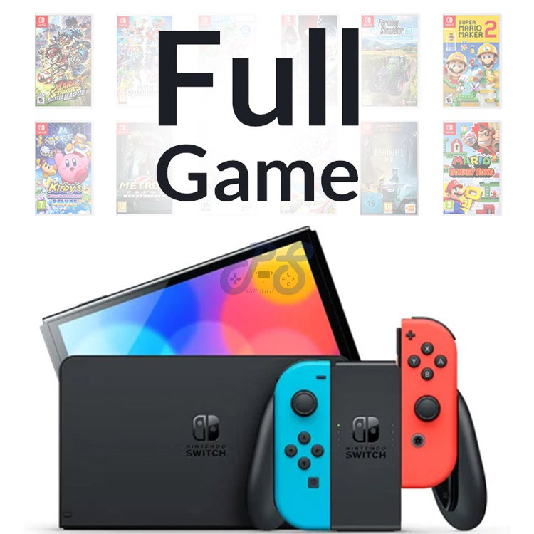 nintendo switch oled with neon blue and neon red joycon full game 512gb sd