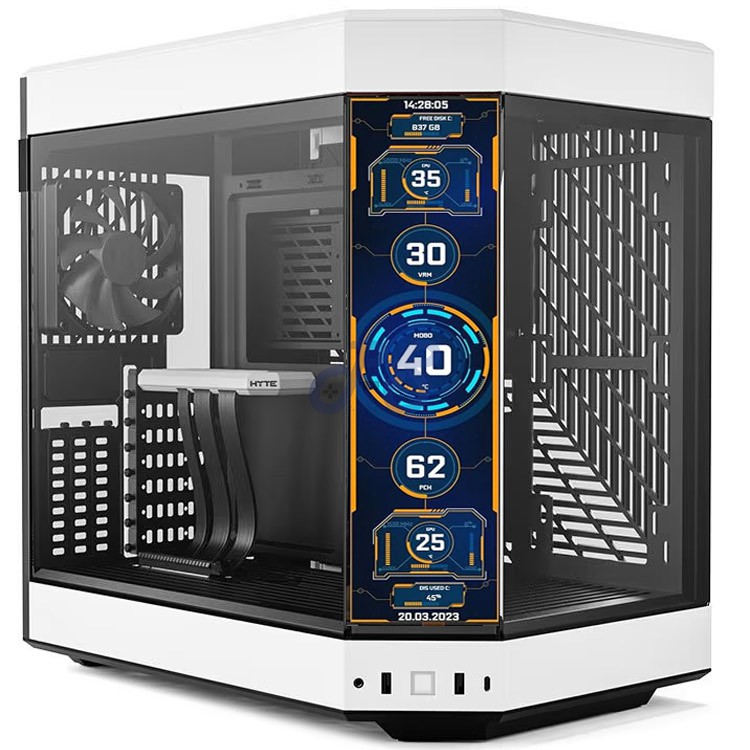 hyte y60 midtower modern aesthetic pc case lcd display panda