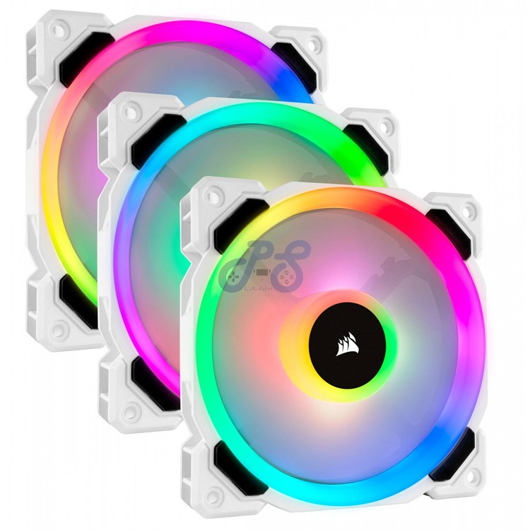 corsair ll120 rgb dual light loop pwm fan 3pk with lighting node pro white